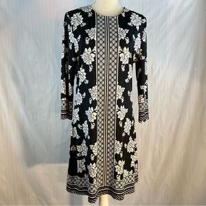 Charlie Paige Dress Floral Geometric Black & White Jersey Long Sleeve Sheath M